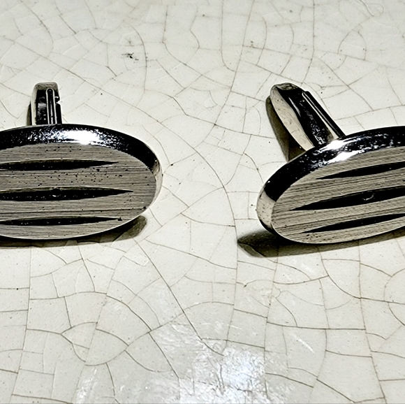 Swank sterling silver mid century modern oval men's cufflinks - Picture 3 of 6